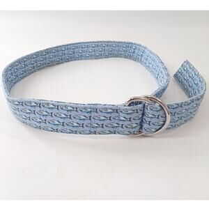 Vineyard Vines Fish Pattern D-Ring Webbing Belt Blue Cotton Adjustable Size M